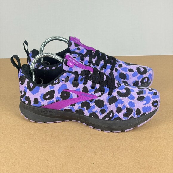 Brooks Revel 5 Purple Leopard Print Athletic Shoes Womens 6.5 Running Low Top - Picture 3 of 11
